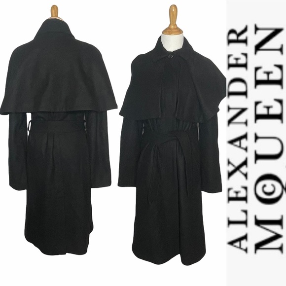 Alexander McQueen Jackets & Blazers - .final Price Vintage Alexander McQueen Black Belted Capelet Coat IT 42